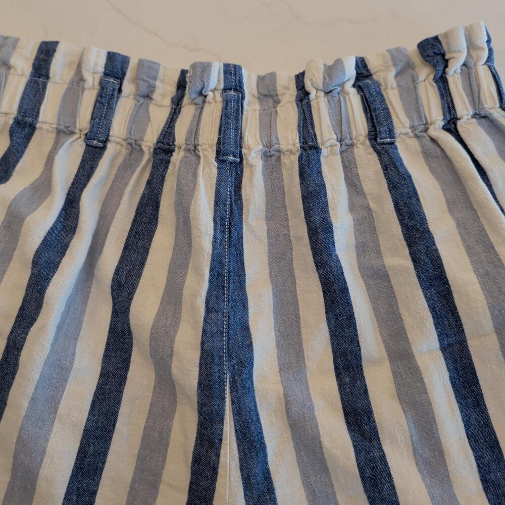 Madewell Linen Blend Sz 14 Blue Striped High Waist Paper Bag Loose Fit Shorts - Picture 10 of 11